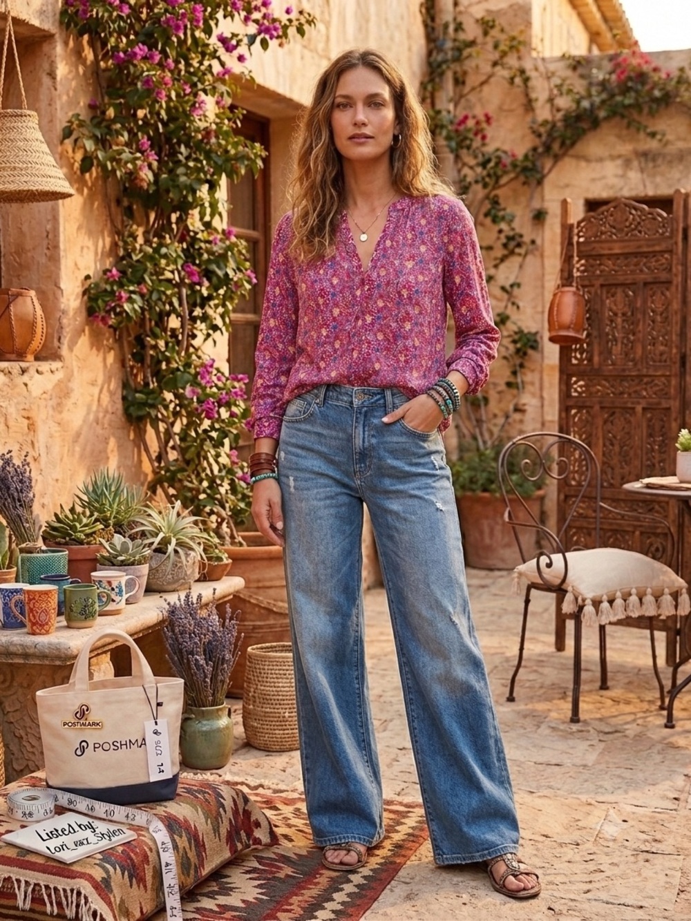 Maeve Pink Floral Button-Down Blouse
